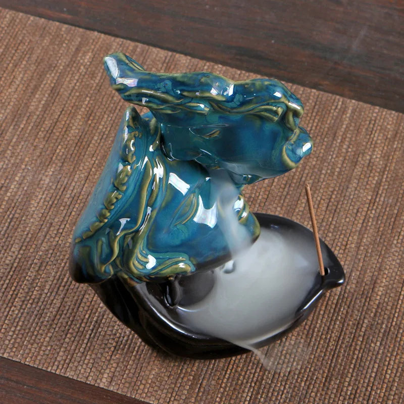 Ceramic Kiss Deep Blue Backflow Incense Burner, Home Decoration Accessories Aroma Diffuser Backflow Incense Stand
