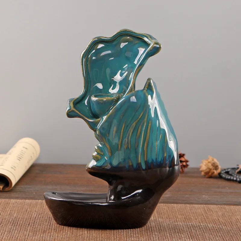 Ceramic Kiss Deep Blue Backflow Incense Burner, Home Decoration Accessories Aroma Diffuser Backflow Incense Stand