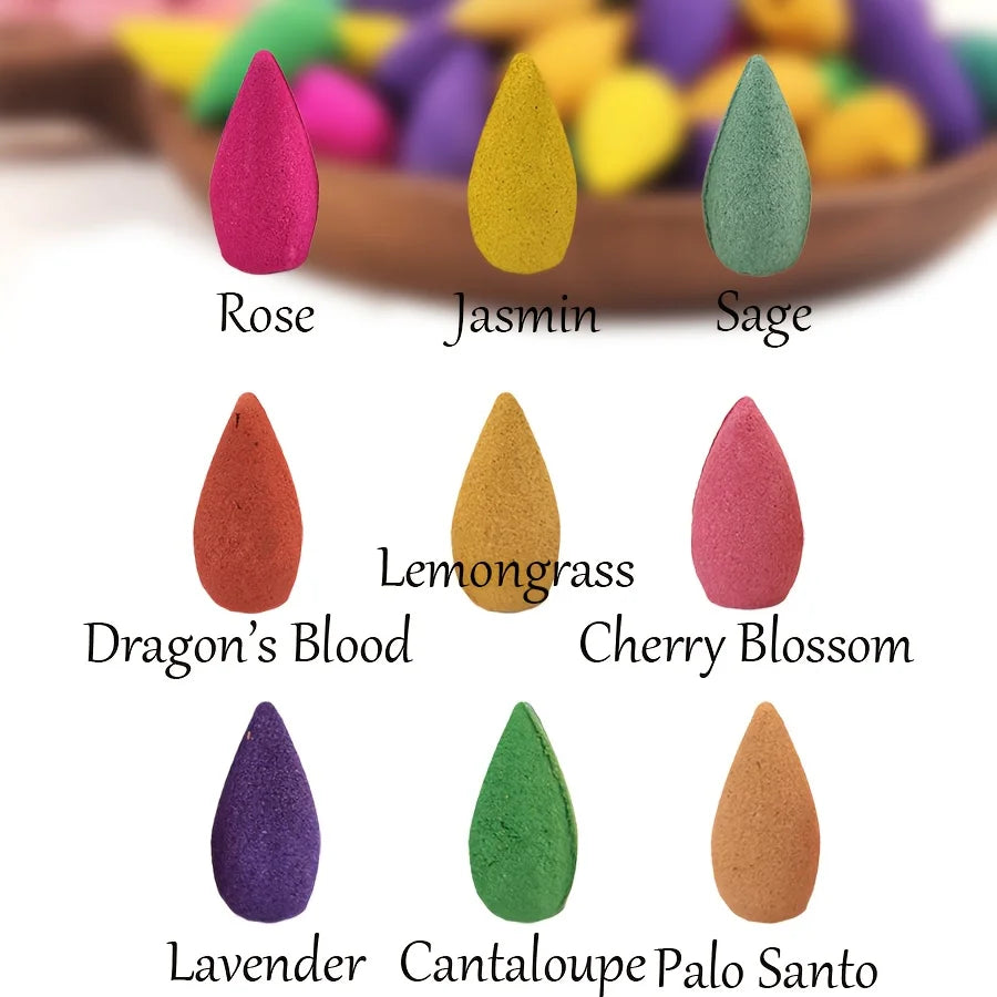 121 Pieces of Backflow Incense, a Mixed Set of Various Fragrance Types Backflow Smoke Effect, Offering Olfactory Enjoyment and Visual Aesthetics, (Sandalwood + Lavender + Osmanthus + Green Tea, Etc.) Suitable for Home Fragrance, Meditation Relaxation, Cr